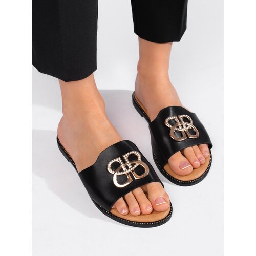 Shelvt Women&amp;#039;s black flat flip flops Slike