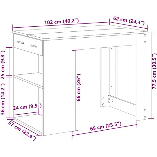  Radni stol s ladicom i policom dimljeni hrast 102x62x77,5 cm Slike