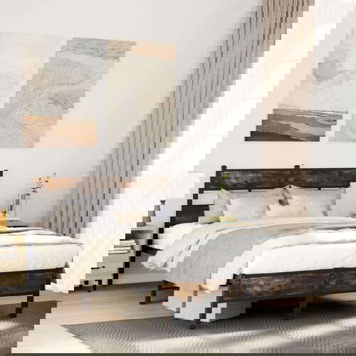 VidaXL Posteljni okvir brez vzmetnice z vzmetnice dim. hrast 120x200cm Slike
