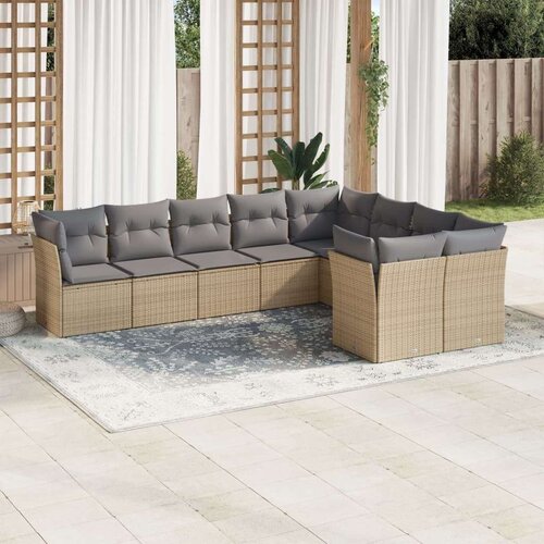  9-dijelni set vrtnih sofa s jastucima bež od poliratana Slike