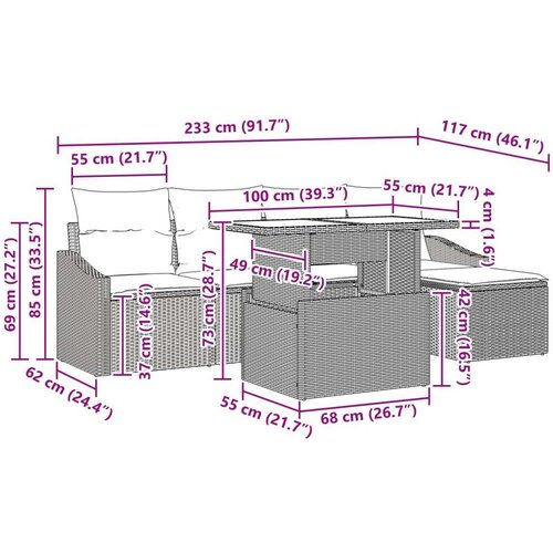  6-dijelni vrtni set sofa s jastučićima Bež poli ratan Slike
