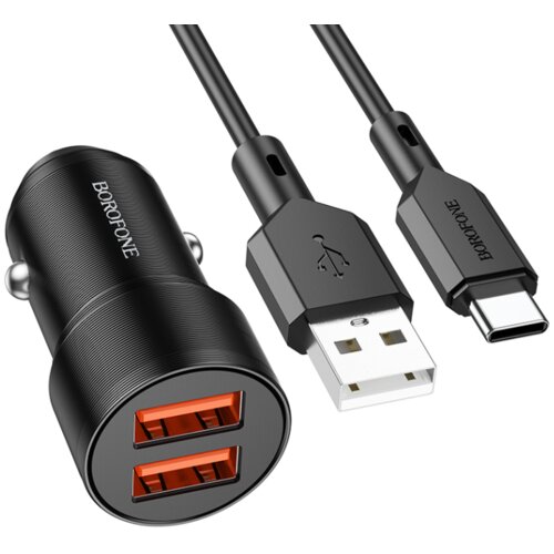  Auto Punjač sa kablom 1m USB to Type-C BOROFONE BZ19 Wisdom dual port 2xUSB car set black Cijene