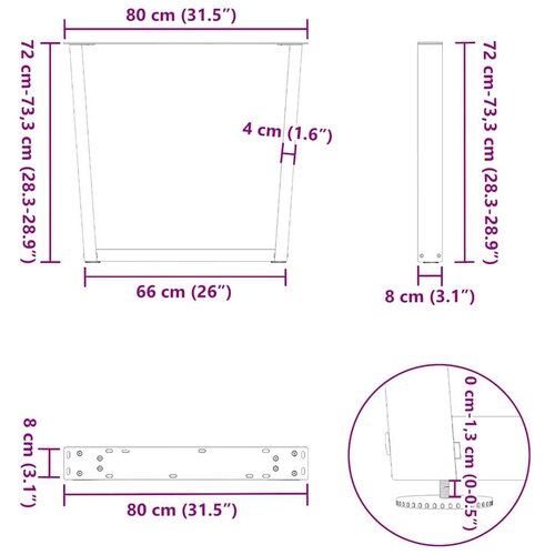  Noge za blagovaonski stol V-oblik 3 kom bijele 80x(72-73 3) cm Slike