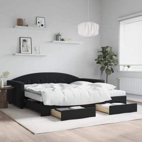 VidaXL Izvlečna dnevna postelja s predali črna 100x200 cm žamet Slike