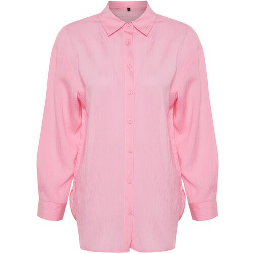 Trendyol Pink Striped Oversize Wide Fit Textured Woven Shirt Slike