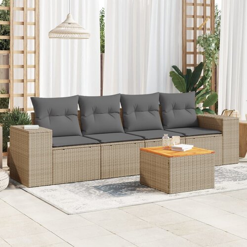 vidaXL 5-dijelni vrtni set sofa s jastucima bež od poliratana Cijene