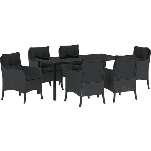 vidaXL Vrtni set za objed s jastukom 7 pcs Crna Poli ratan Cene