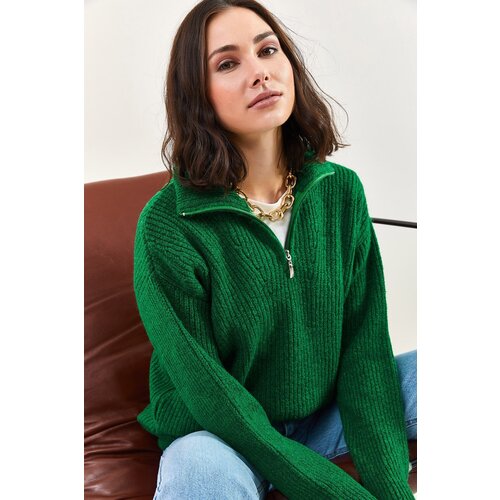 Bianco Lucci Women&amp;#039;s Zippered Turtleneck Oversized Knitwear Sweater Slike