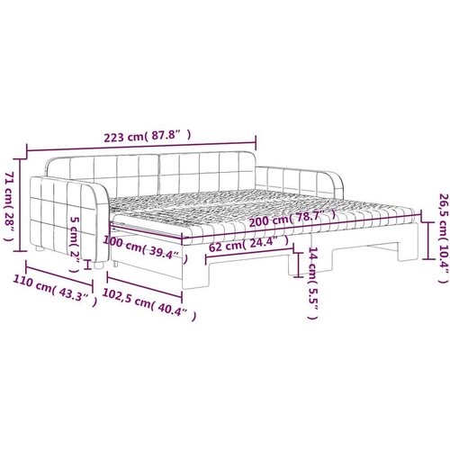 VidaXL Izvlečna dnevna postelja z vzmetnico tem. siva 100x200 cm žamet Slike