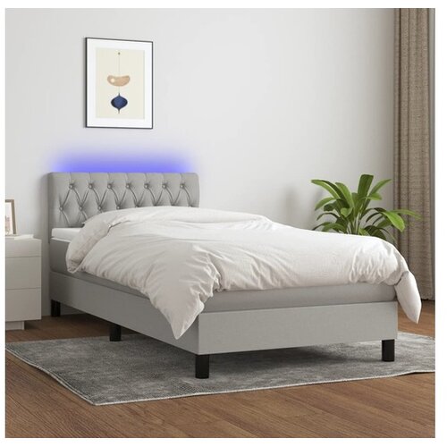  Box spring postelja z vzmetnico LED sv. siva 100x200 cm blago Cene
