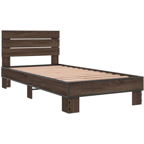 VidaXL Posteljni okvir rjav hrast 75x190 cm inženirski les in kovina, (21142732) Slike