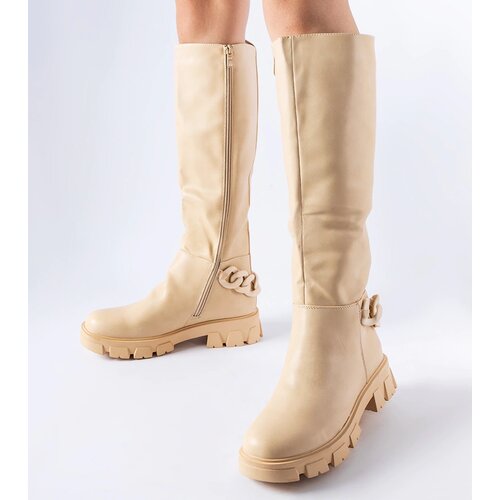 Gemre Beige flat boots with chain Armand Cene