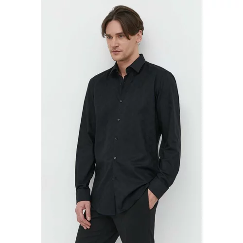 Hugo Pamučna košulja za muškarce, boja: crna, slim, s klasičnim ovratnikom