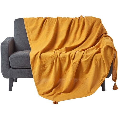 HOMESCAPES Bombažna odeja Rajput Ribbed Mustard, 225x255 cm, (20749782) Cene
