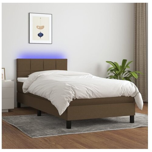  Box spring postelja z vzmetnico LED temno rjava 100x200cm blago Cene