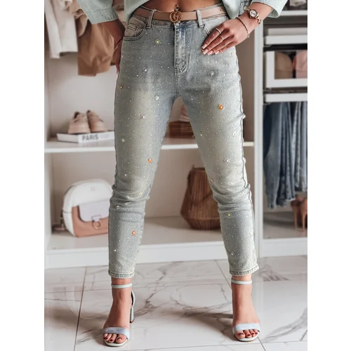 DStreet Spodnie damskie jeansowe skinny w kwiatki PERLAON niebieskie