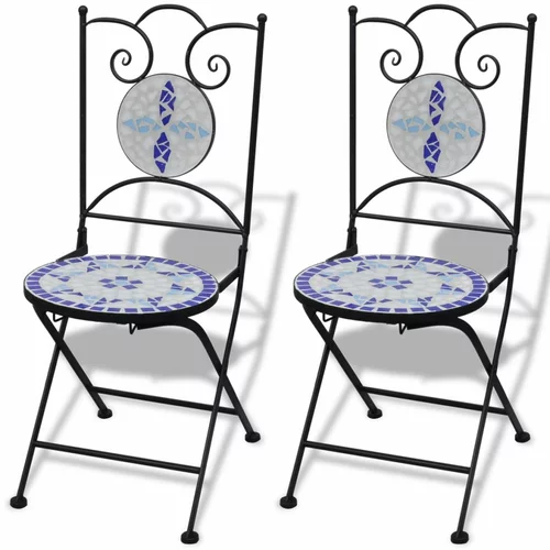  Sklopive bistro stolice 2 kom keramika plavo-bijele