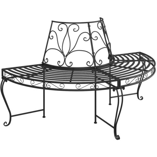  Polukružna klupa oko stabla &amp;Oslash; 160 cm crna čelična Slike