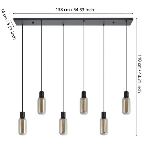 Eglo 901006 - visilica na sajli maione 6xE27/4W/230V crna/zadimljena Slike