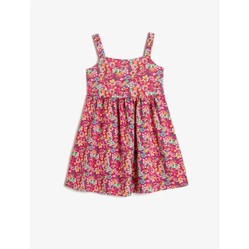 Koton Floral Midi Dress with Straps. Loose fit Viscose fabric.