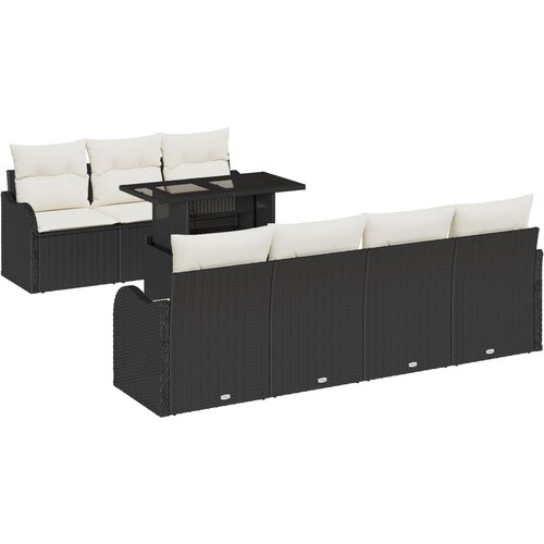 VidaXL 8-dijelni set vrtnih sofa s jastučićima Crni Poli Ratan, 2-sjedalna vrtna sofa s pohranom i jastučićima Crni Poli Ratan Slike