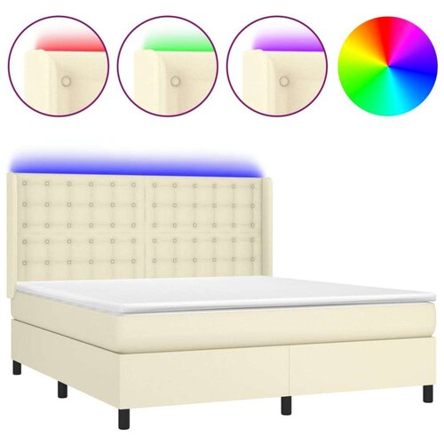  Box spring s madracem LED krem 180x200cm od umjetne kože Slike