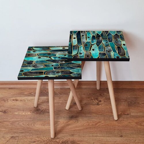 Hanah home 2Shp387 - Green GreenGoldBlack Nesting Table (2 Pieces) Cene