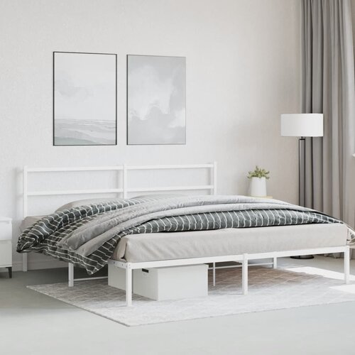  Metalni okvir za krevet s uzglavljem bijeli 193x203 cm Slike