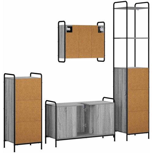  Set ormarića za kupaonicu 4 kom. Siva Sonoma 40 x 36 x 200,5 cm Slike
