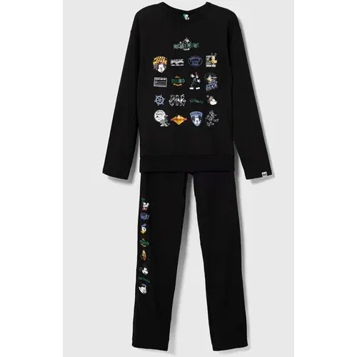 United Colors Of Benetton Dječja pamučna pidžama x Disney boja: crna, s uzorkom
