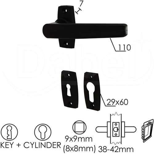 Dabel kvaka rozeta za vrata PVC-EKO CRNA 29X60/7/110/8/9MM ključ+cil DBP3 (0101976) Slike