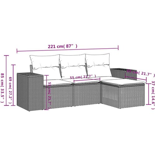 VidaXL 4-dijelni set vrtnih sofa od poliratana s jastucima crni Slike