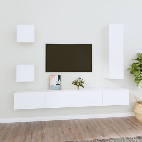 vidaXL Komplet TV omaric 5-delni bel inženirski les Cene
