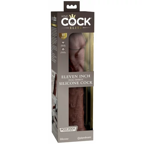 King Cock Elite 11" Silicone Dual Density Cock Brown