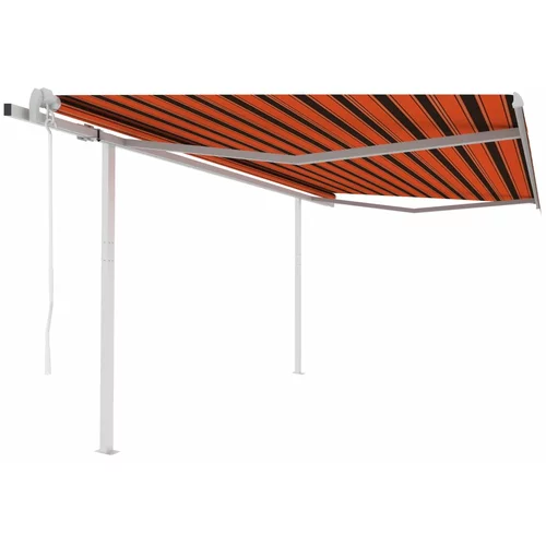 vidaXL Avtomatsko zložljiva tenda s stebrički 4x3,5 m oranžna in rjava