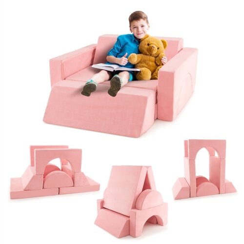  Dječji kauč, igraći kauč, dječja sofa s izmjenjivim pokrivačem, dim. 105,5 x 101 x 48 cm, ružičasta Cijene