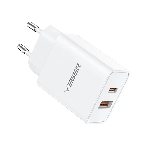 Veger VLS302U 2-portni polnilec, USB-A/USB-C, QC3.0/PD3.0, bel