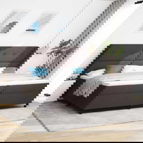  Box Spring postelja z vzmetnico v temno rjavi barvi, 200x200 cm tkanina, (22051756) Cene