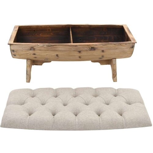 In klop za shranjevanje iz trdnega lesa in blaga 103x51x44 cm Slike