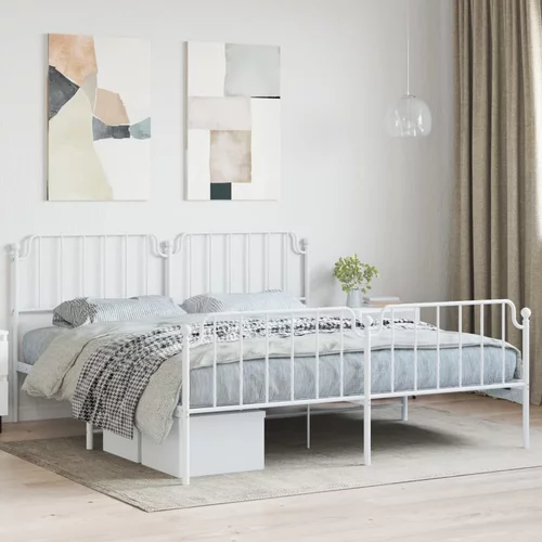 vidaXL Kovinski posteljni okvir z vzglavjem in vznožjem bel 180x200 cm