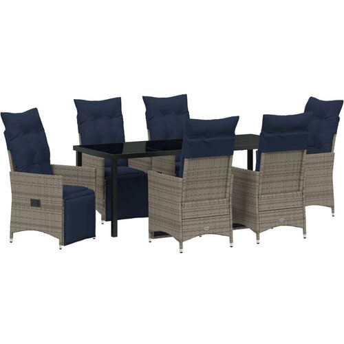  7-delni set vrtnega jedilnega pohi&amp;scaron;tva z oblazinjenjem, sivo poliratan, vrtna miza črna 200x80x73 cm iz kaljenega stekla Slike