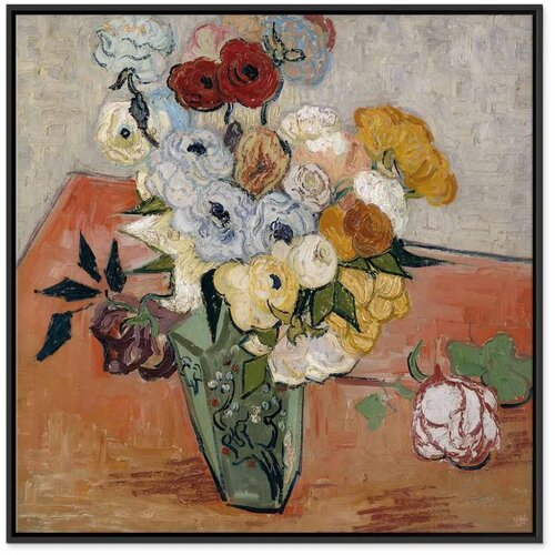  Slika - Vincent Van Gogh &amp;ndash; Stilllife with Japanese vase roses and anemones 60x60 U crnom drvenom okviru Slike