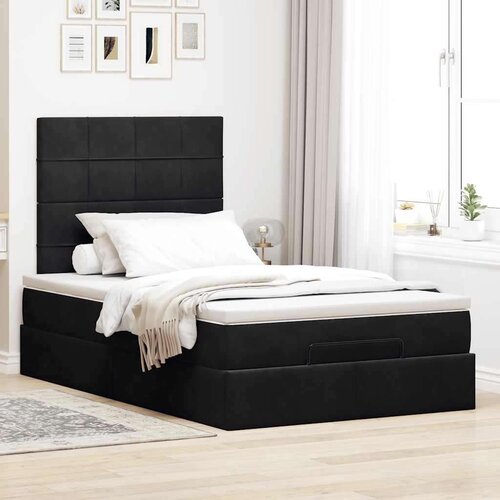VidaXL otomanski okvir kreveta s madracima crni 120x190 cm bar&amp;scaron;unasti Slike