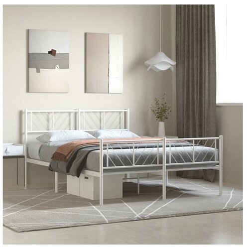 VidaXL Metalni okvir kreveta uzglavlje i podnožje bijeli 140x200 cm Slike