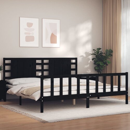 vidaXL Posteljni okvir z vzglavjem črn 200x200 cm trden les Cene