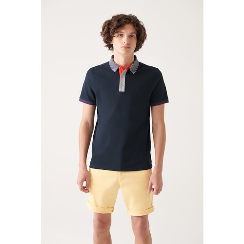 Avva Men's Navy Blue 100% Cotton Polo Collar Standard Fit Regular Cut T-shirt Slike