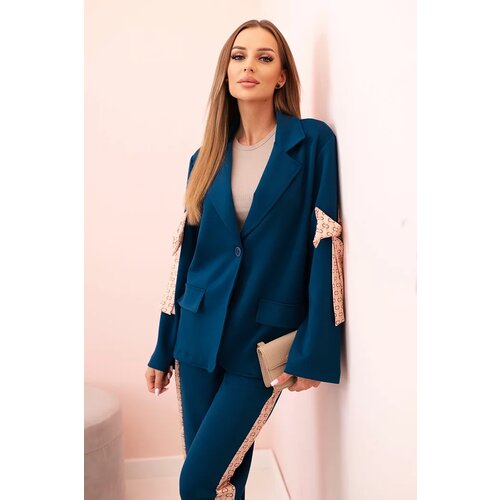 Kesi Włoski Women's set with viscose – blazer with lapels and trousers with a sea green stripe Cene
