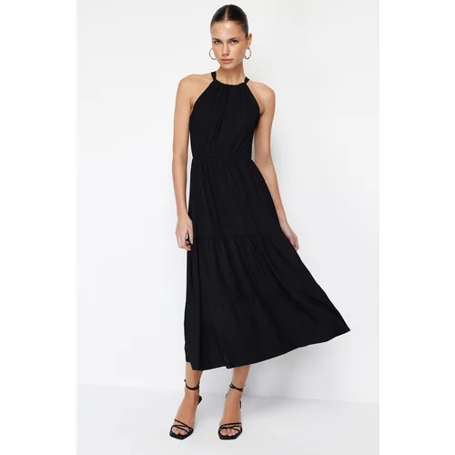 Trendyol Black*001 Halter Printed A-Line Maxi Knitted Maxi Dress
