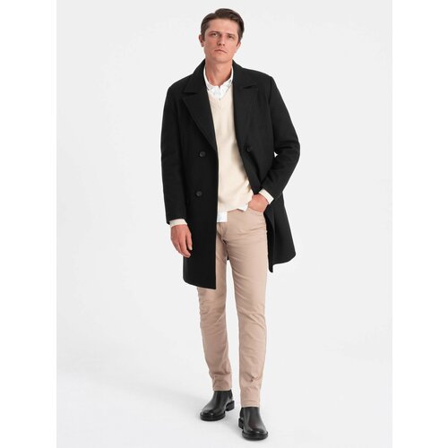 Ombre Men's double-breasted lined coat - black Cene