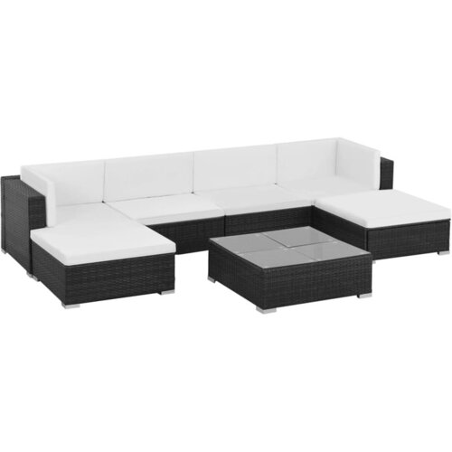  7-dijelna vrtna garnitura od poliratana s jastucima crna Cijene